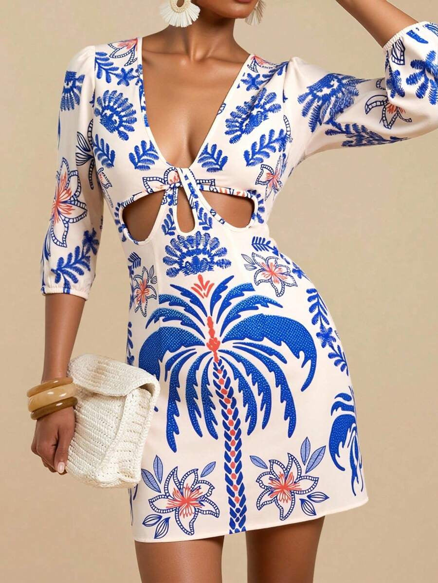 Women's Floral Cutout Mini Dress