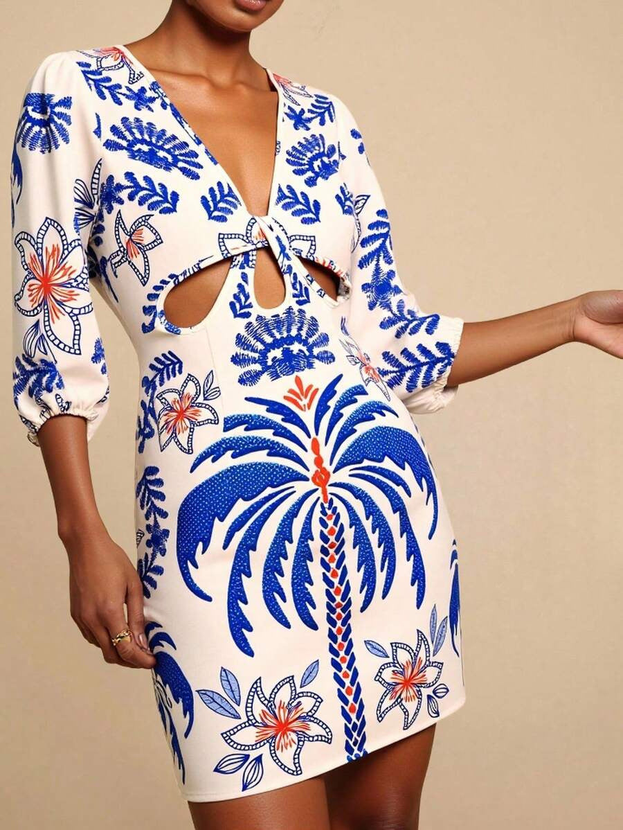 Women's Floral Cutout Mini Dress