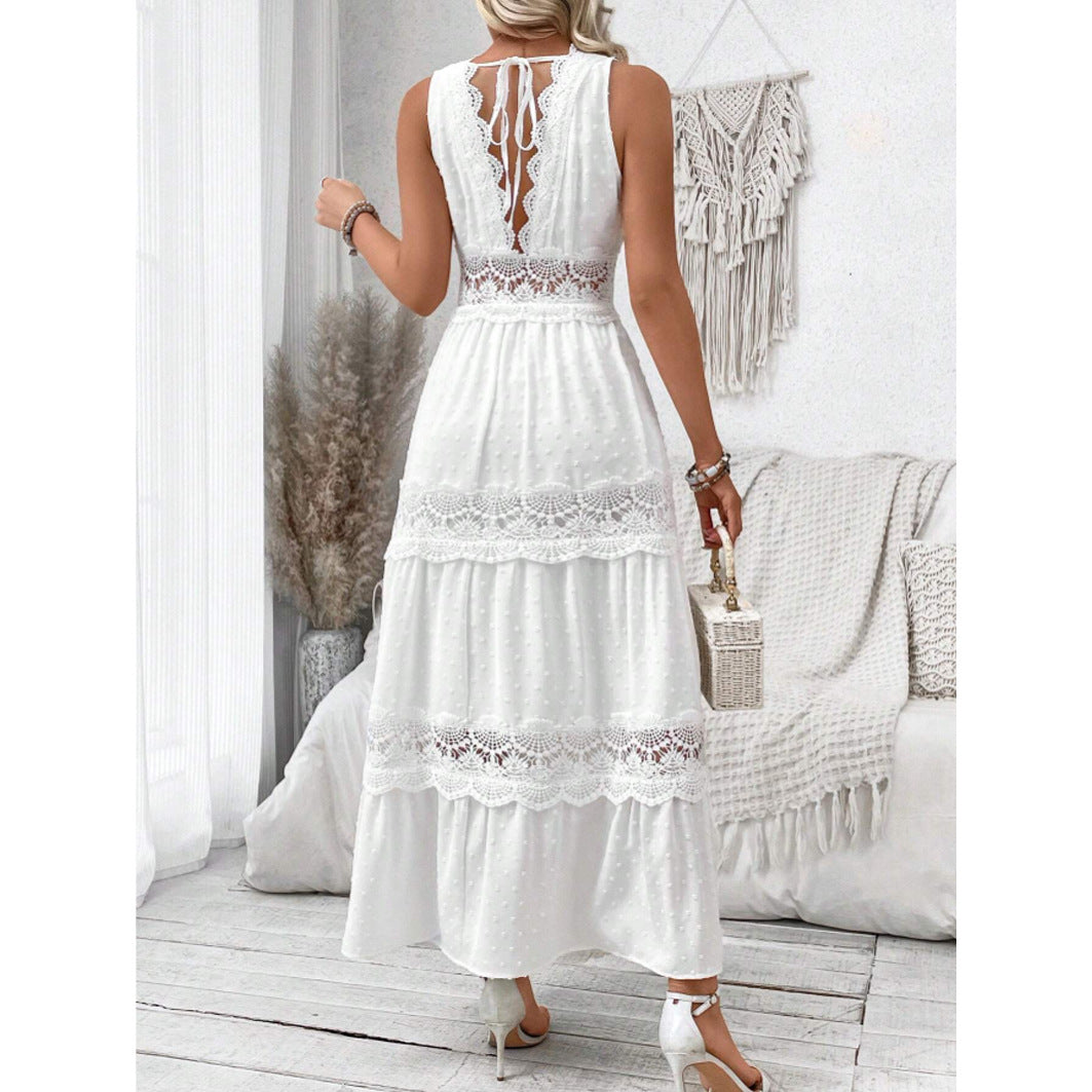 Women's Lace Trim Tiered Maxi Dress