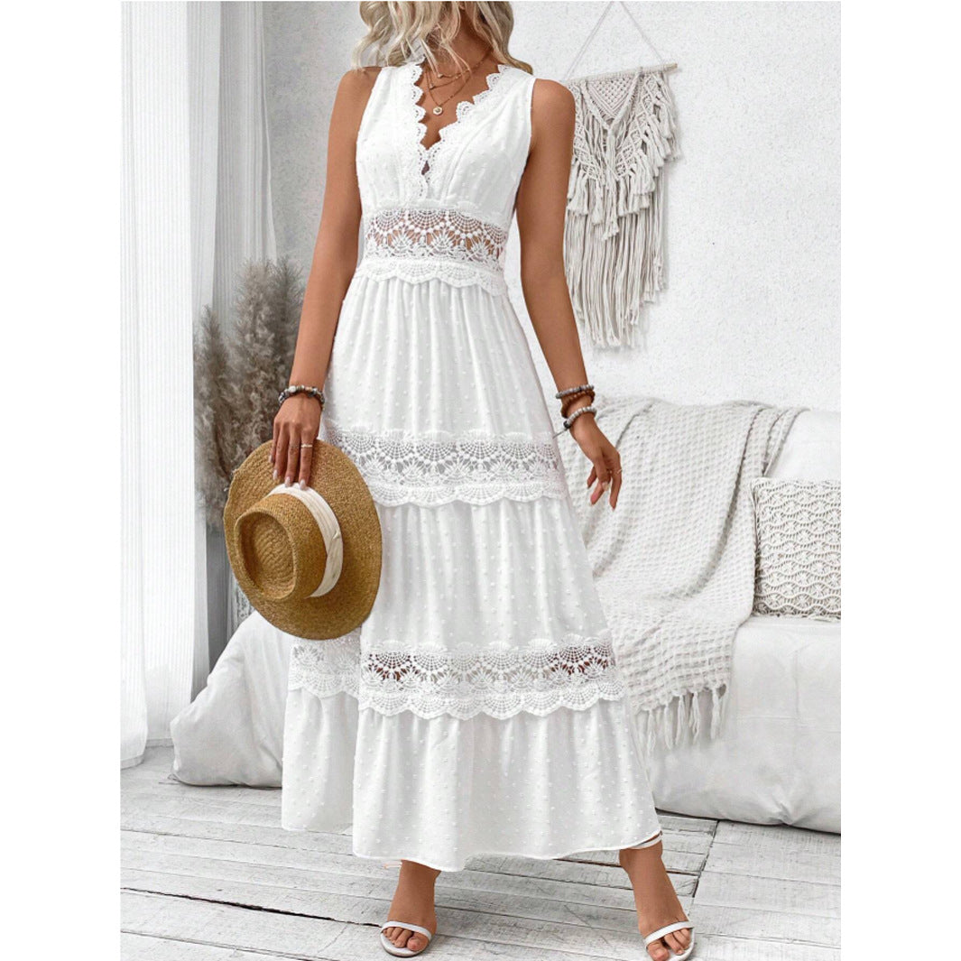 Women's Lace Trim Tiered Maxi Dress