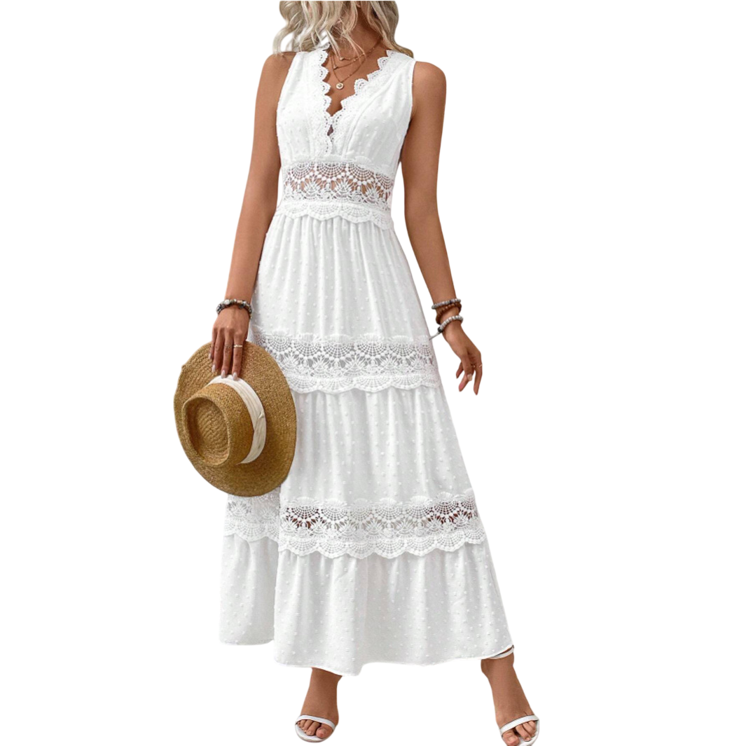 Women's Lace Trim Tiered Maxi Dress