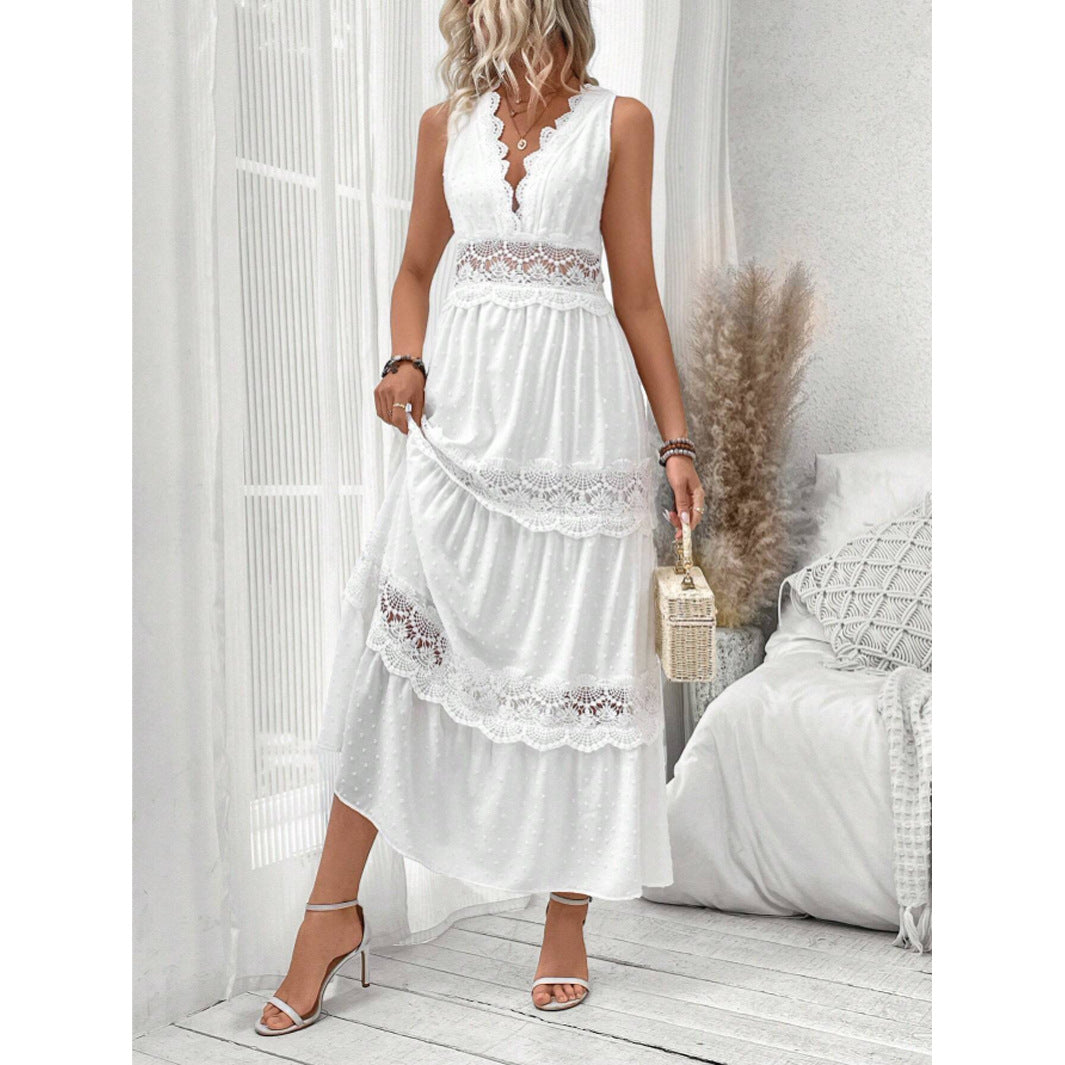 Women's Lace Trim Tiered Maxi Dress