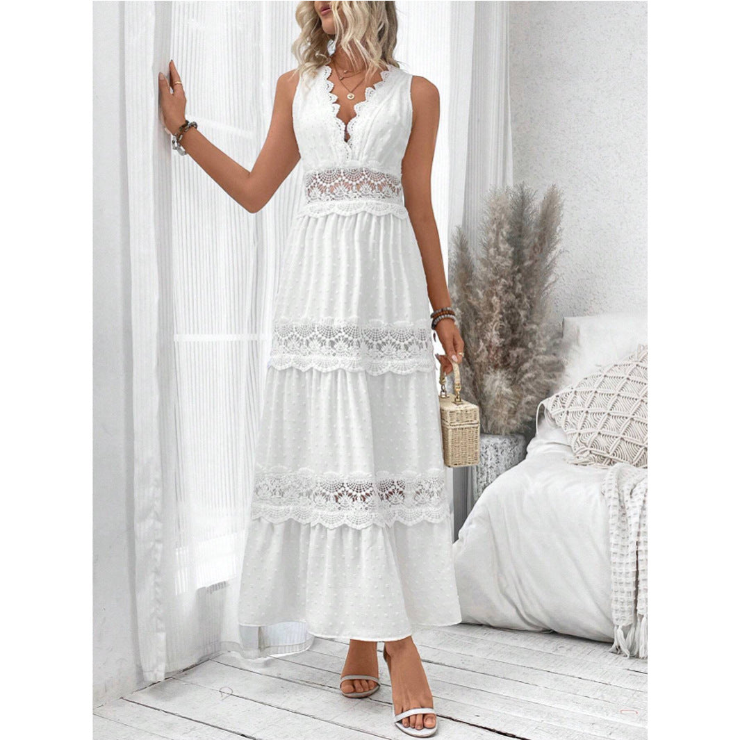 Women's Lace Trim Tiered Maxi Dress