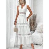 Women's Lace Trim Tiered Maxi Dress
