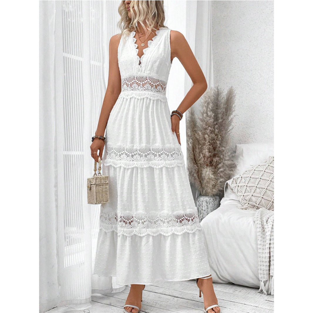 Women's Lace Trim Tiered Maxi Dress