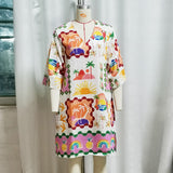 Tropical Print V-Neck Mini Dress