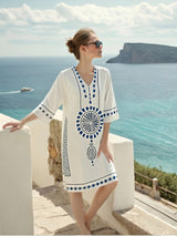 Women's Embroidered V-Neck Tunic Dress