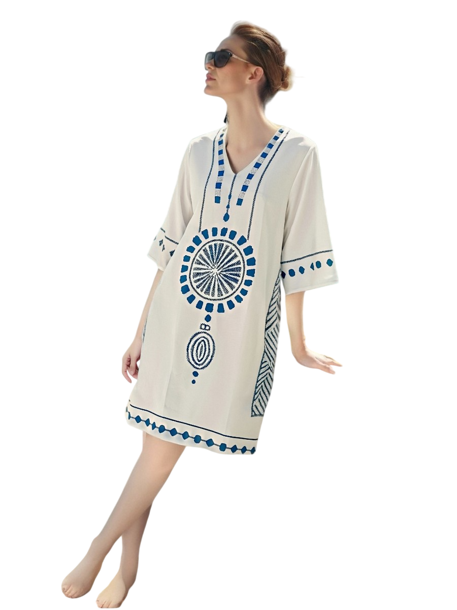 Women's Embroidered V-Neck Tunic Dress
