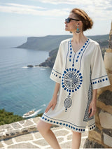 Women's Embroidered V-Neck Tunic Dress