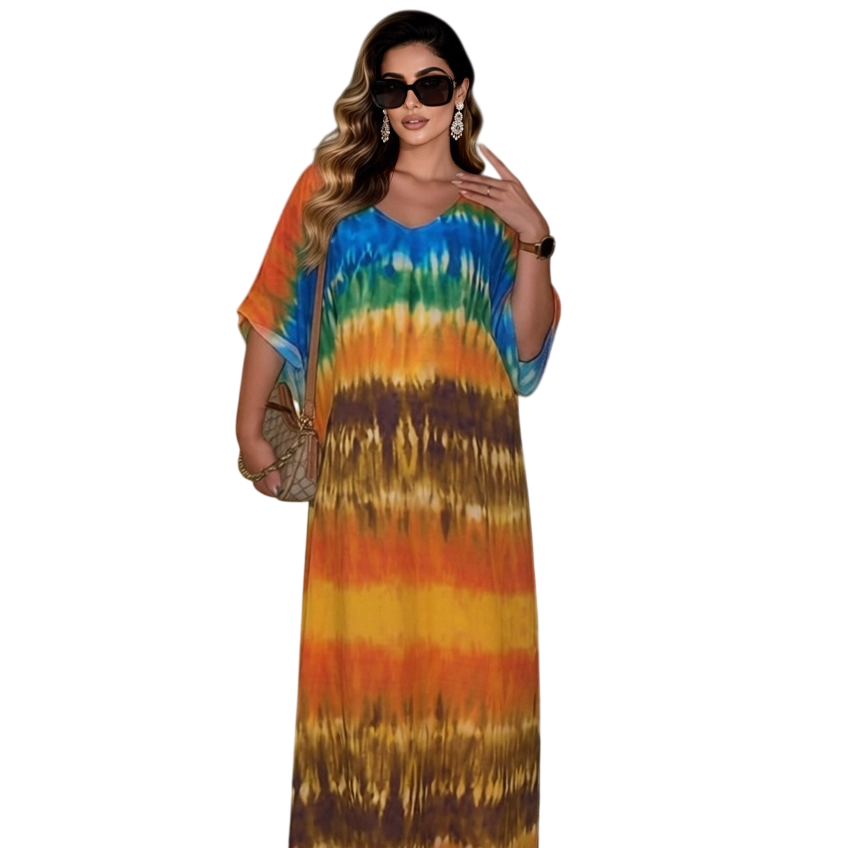Women's Tie Dye V-Neck Maxi Dress