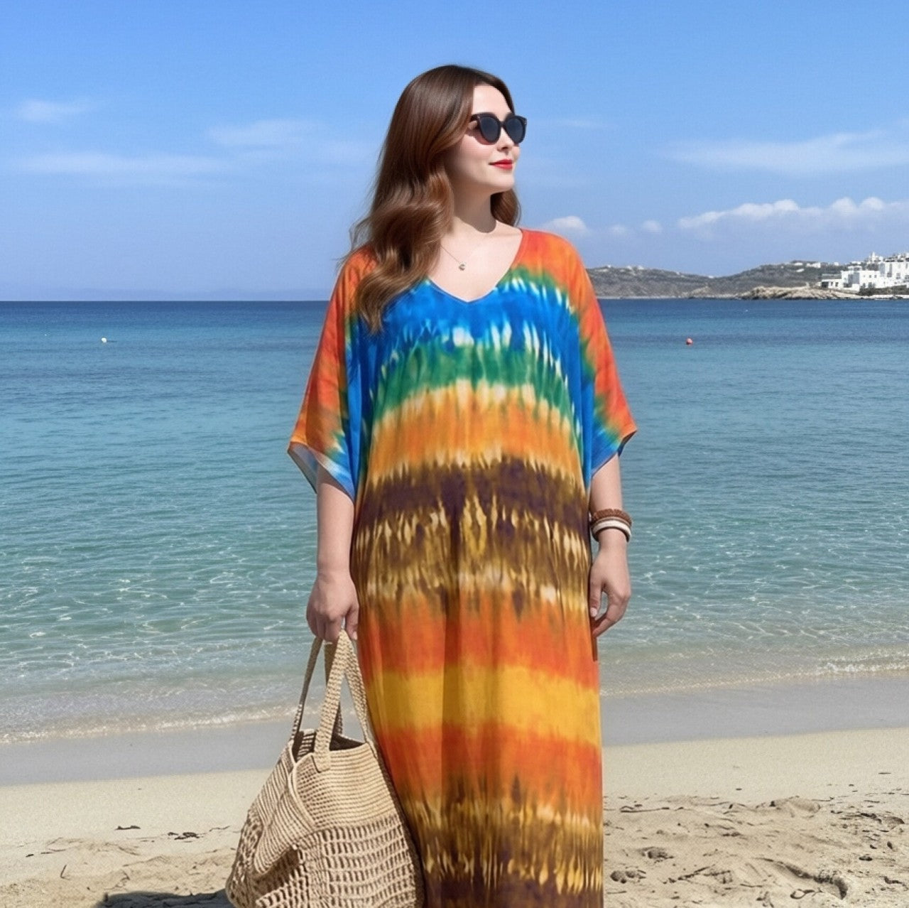 Women's Tie Dye V-Neck Maxi Dress