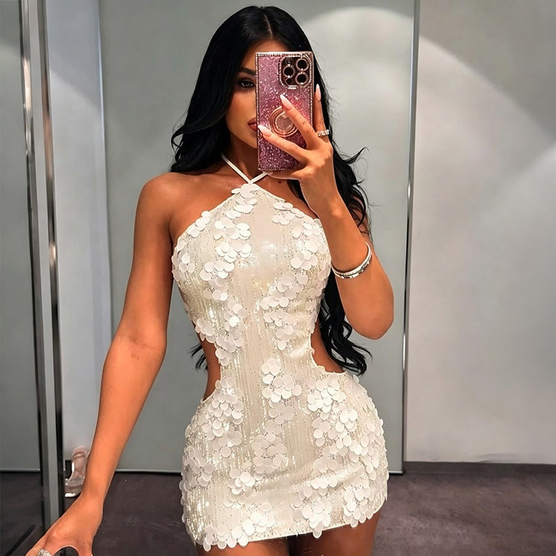 Women's Sequin Halter Mini Dress