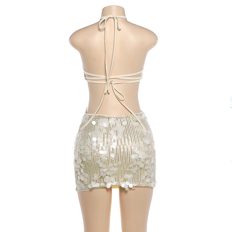Women's Sequin Halter Mini Dress