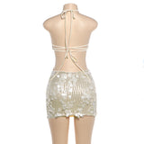 Women's Sequin Halter Mini Dress