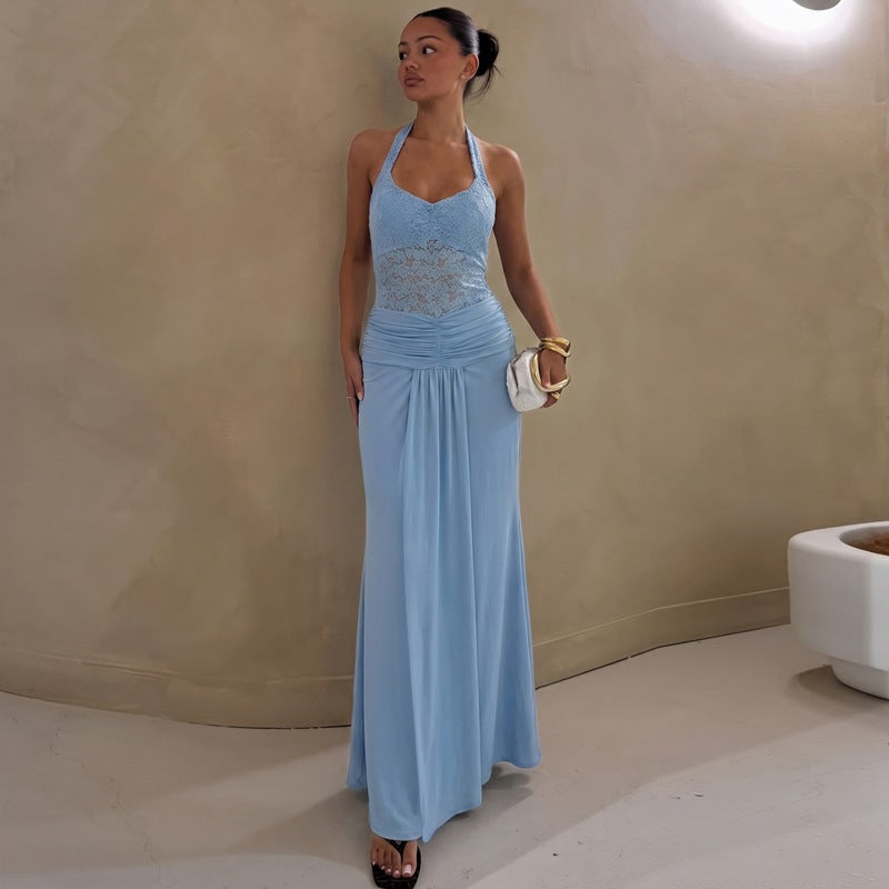 Women's Lace Ruched Maxi Dress