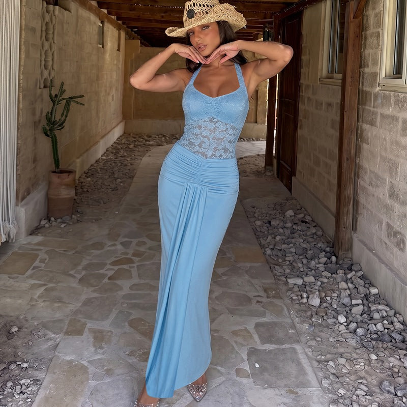 Women's Lace Ruched Maxi Dress