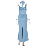 Women's Lace Ruched Maxi Dress