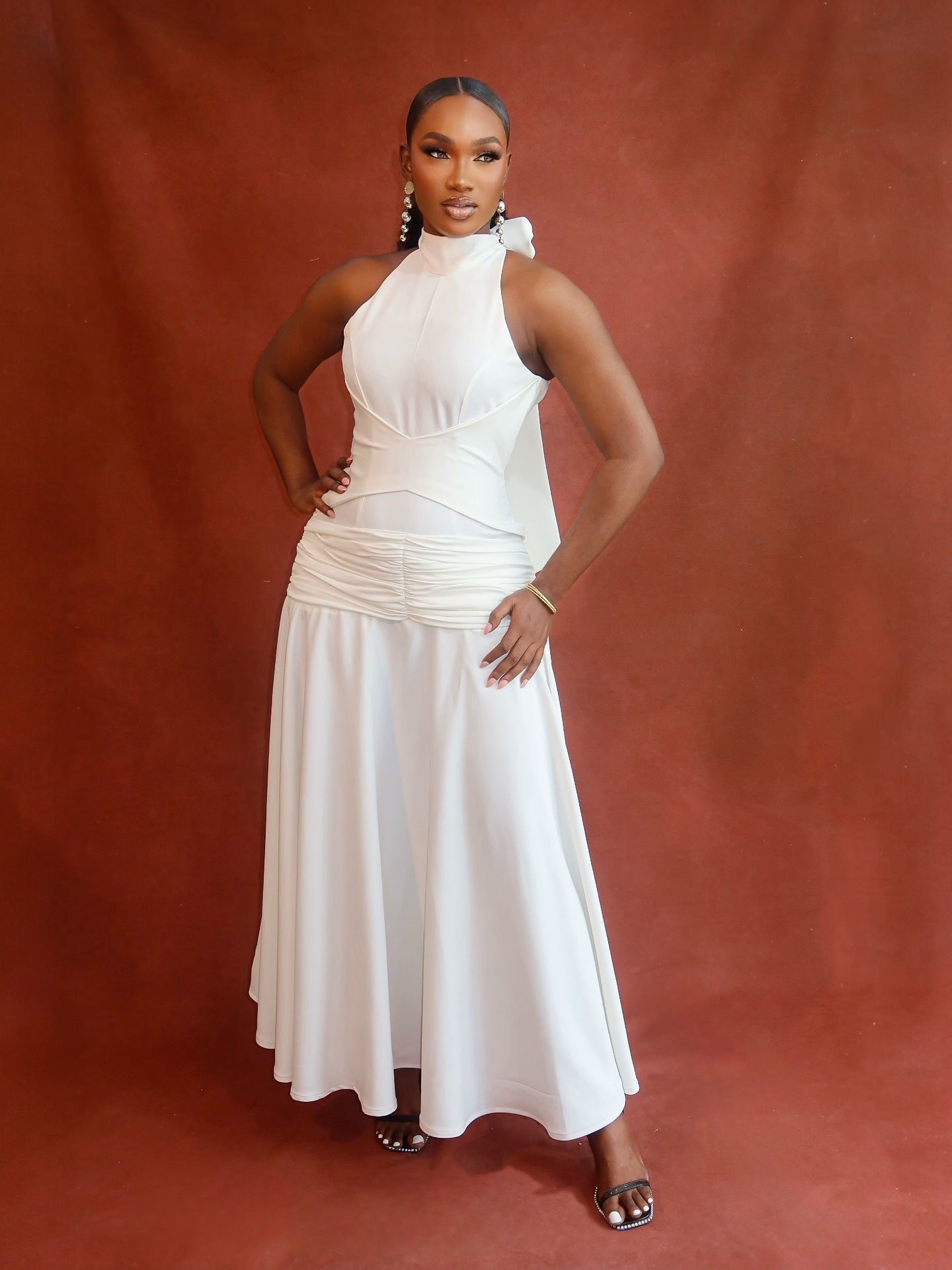 Women's Ruched Layered Maxi Dress