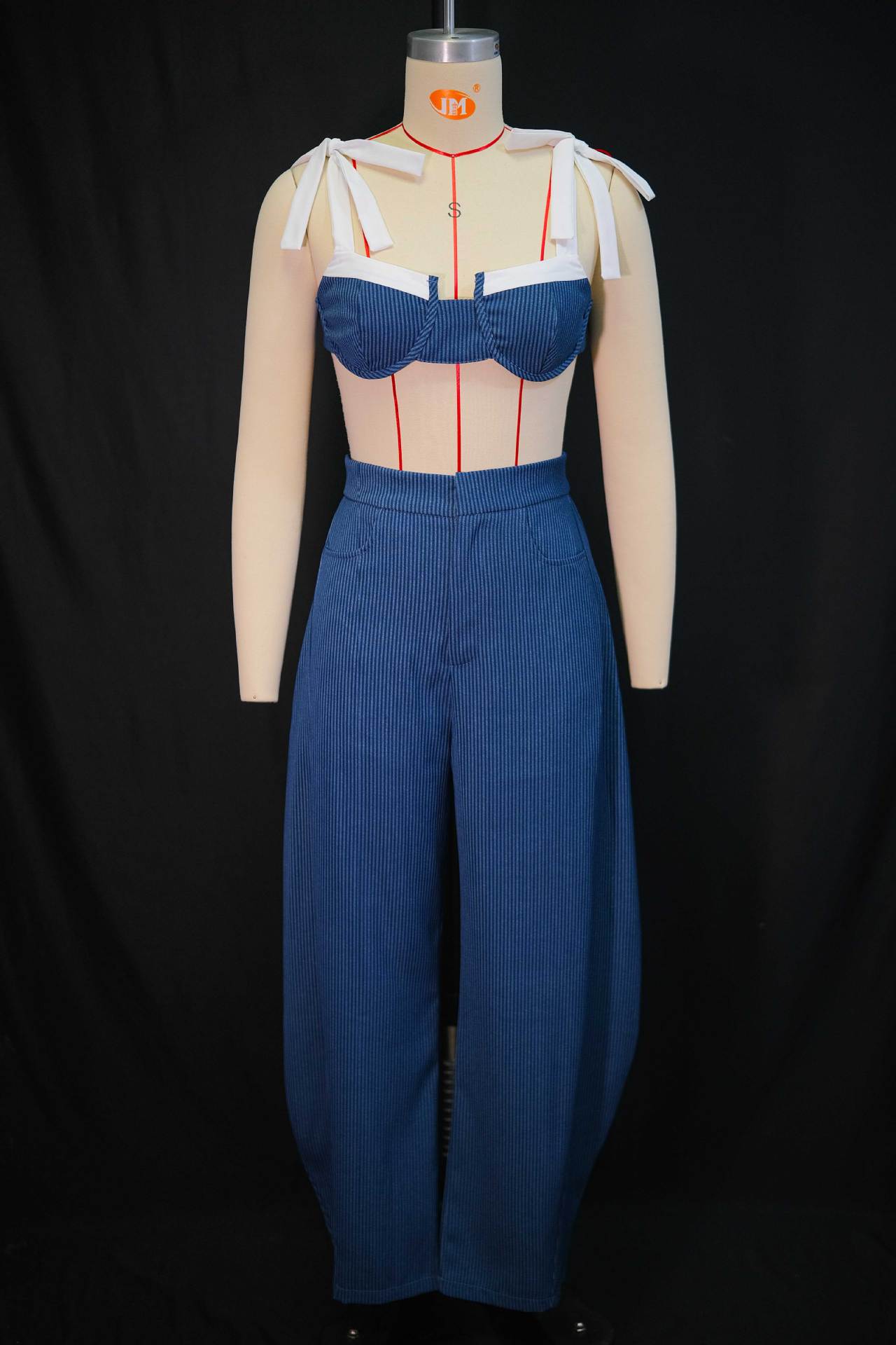 Women's Bow Tie Crop Top Wide Leg Pants Set
