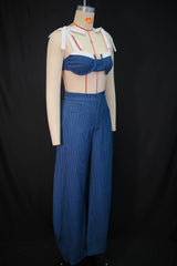 Women's Bow Tie Crop Top Wide Leg Pants Set