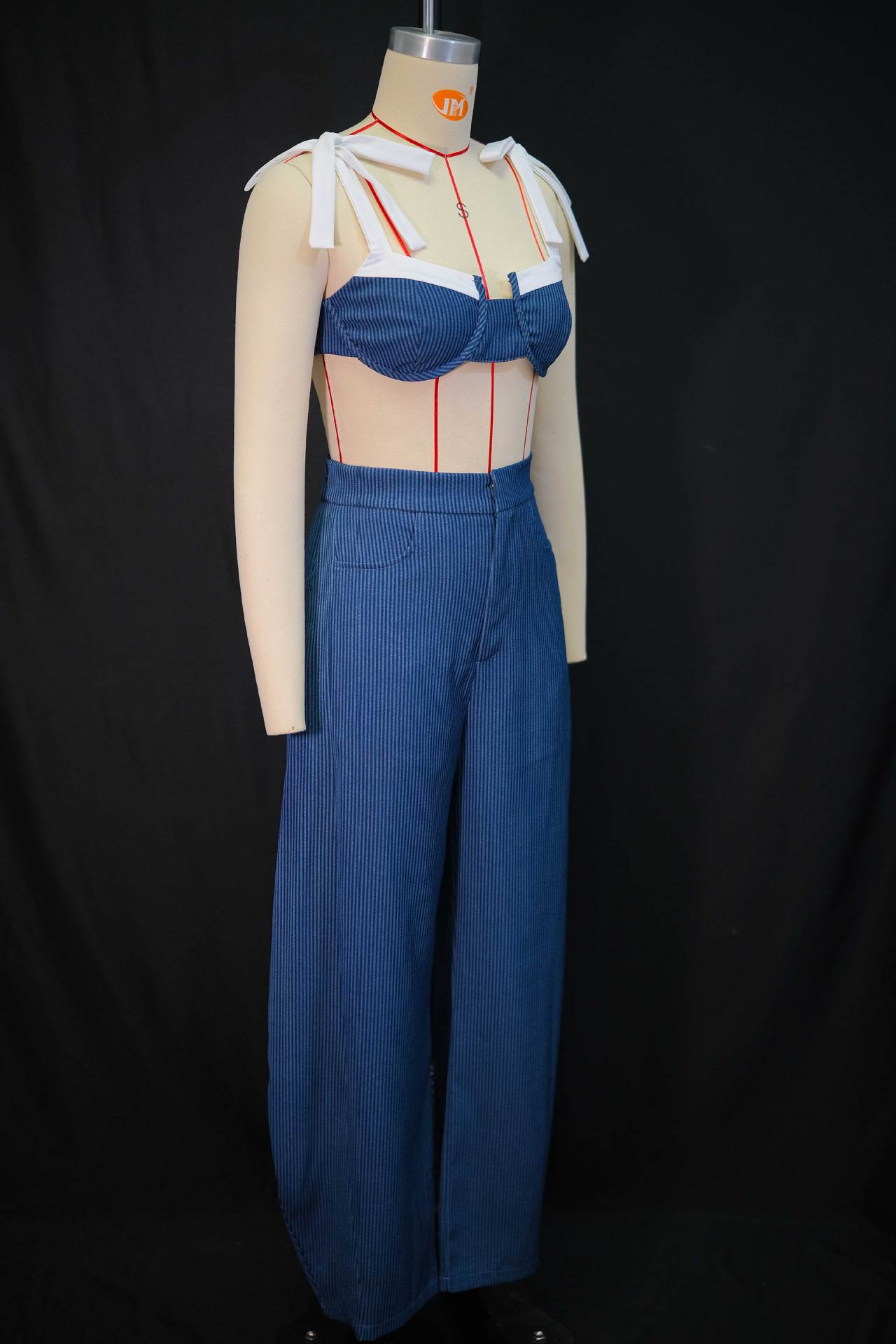 Women's Bow Tie Crop Top Wide Leg Pants Set