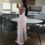 Women's Striped Spaghetti Strap Maxi Dress