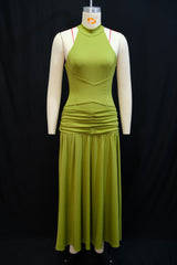 Women's Ruched Halter Neck Maxi Dress