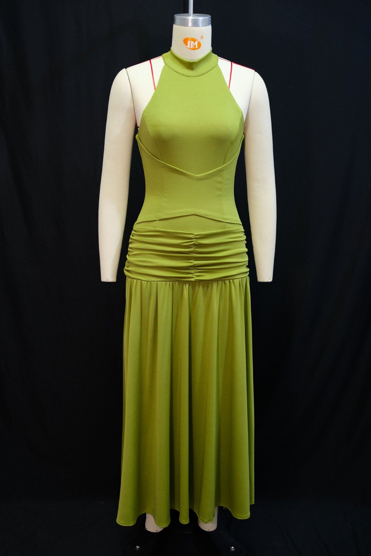 Women's Ruched Halter Neck Maxi Dress