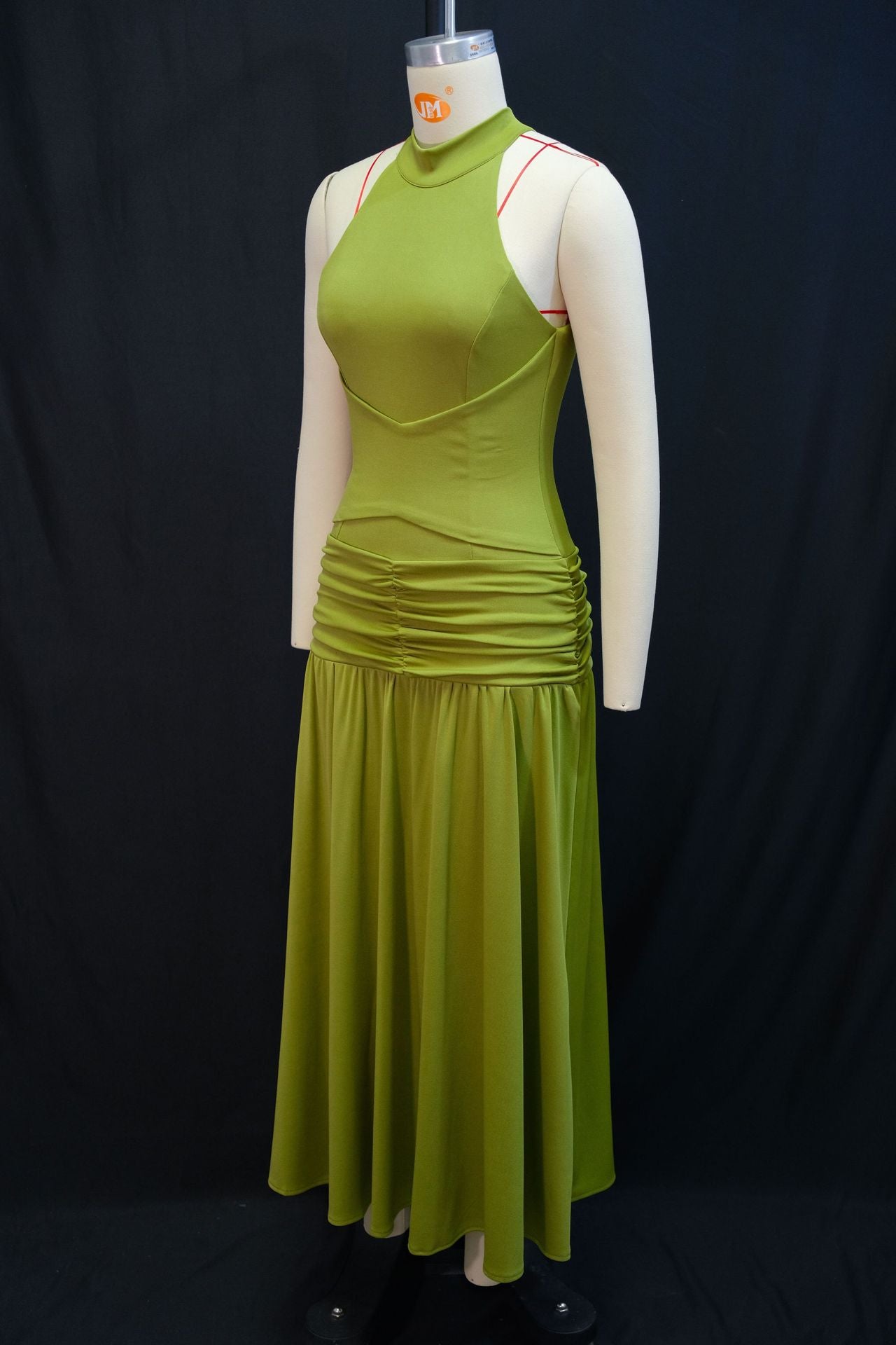 Women's Ruched Halter Neck Maxi Dress