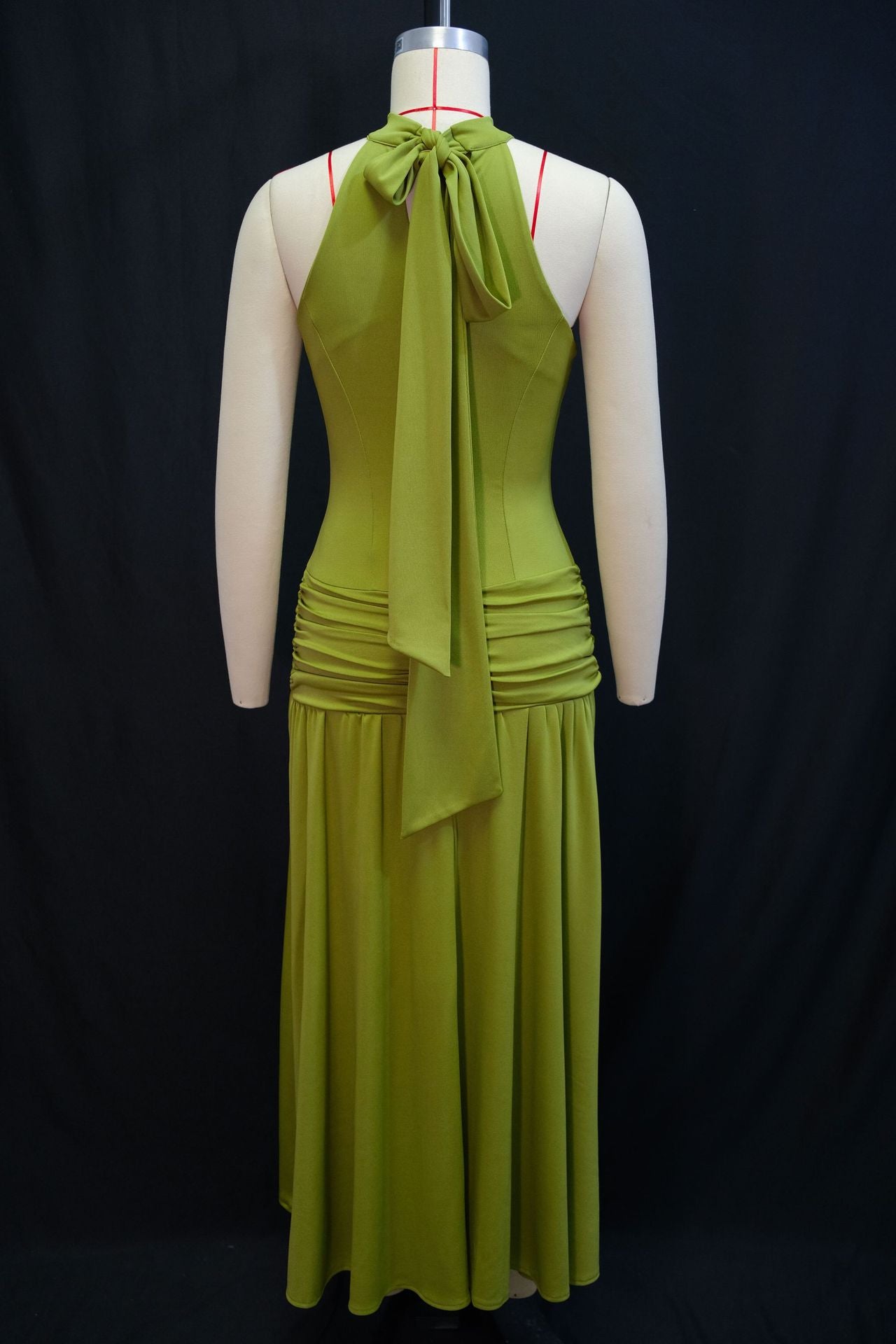 Women's Ruched Halter Neck Maxi Dress