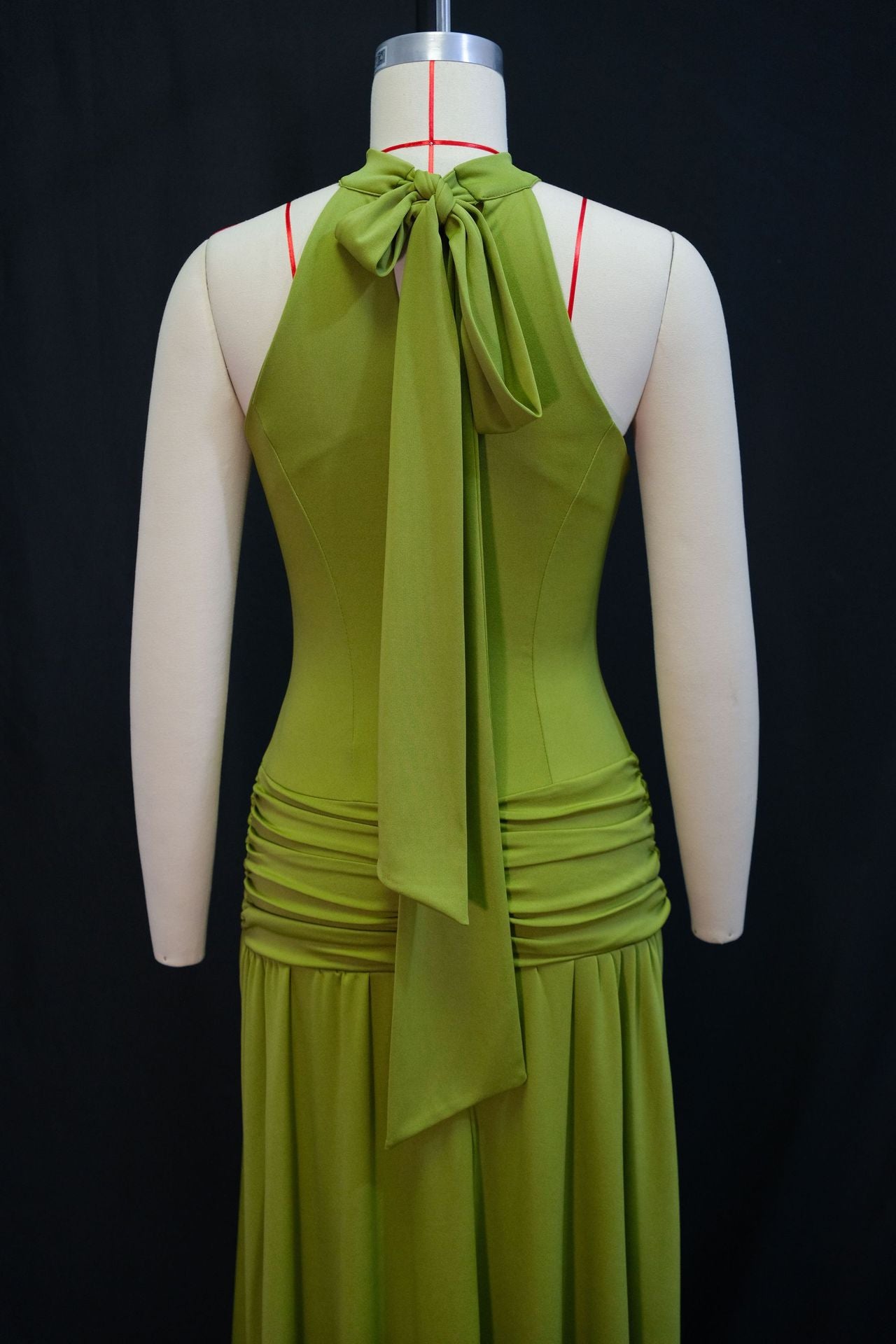 Women's Ruched Halter Neck Maxi Dress