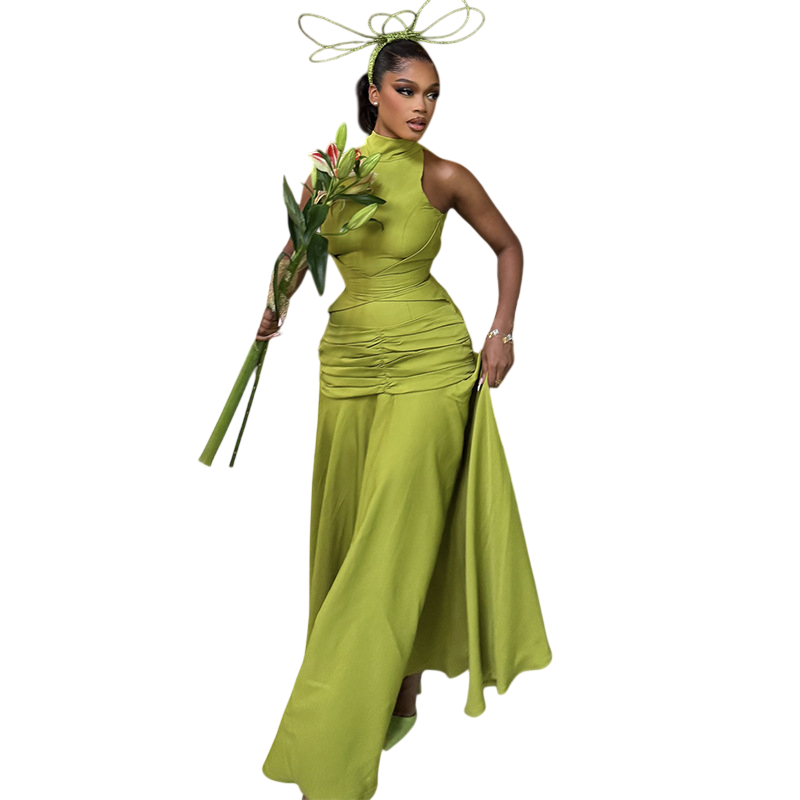 Women's Ruched Halter Neck Maxi Dress