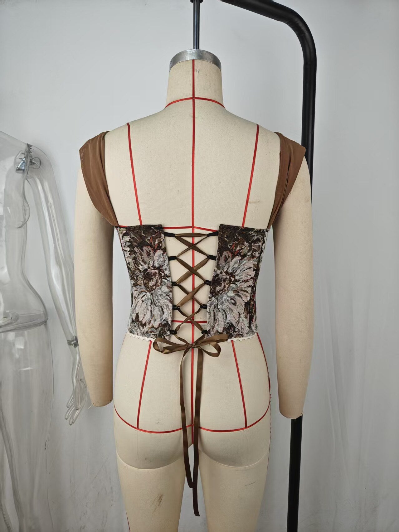 Women’s Floral Lace Trim Corset Top
