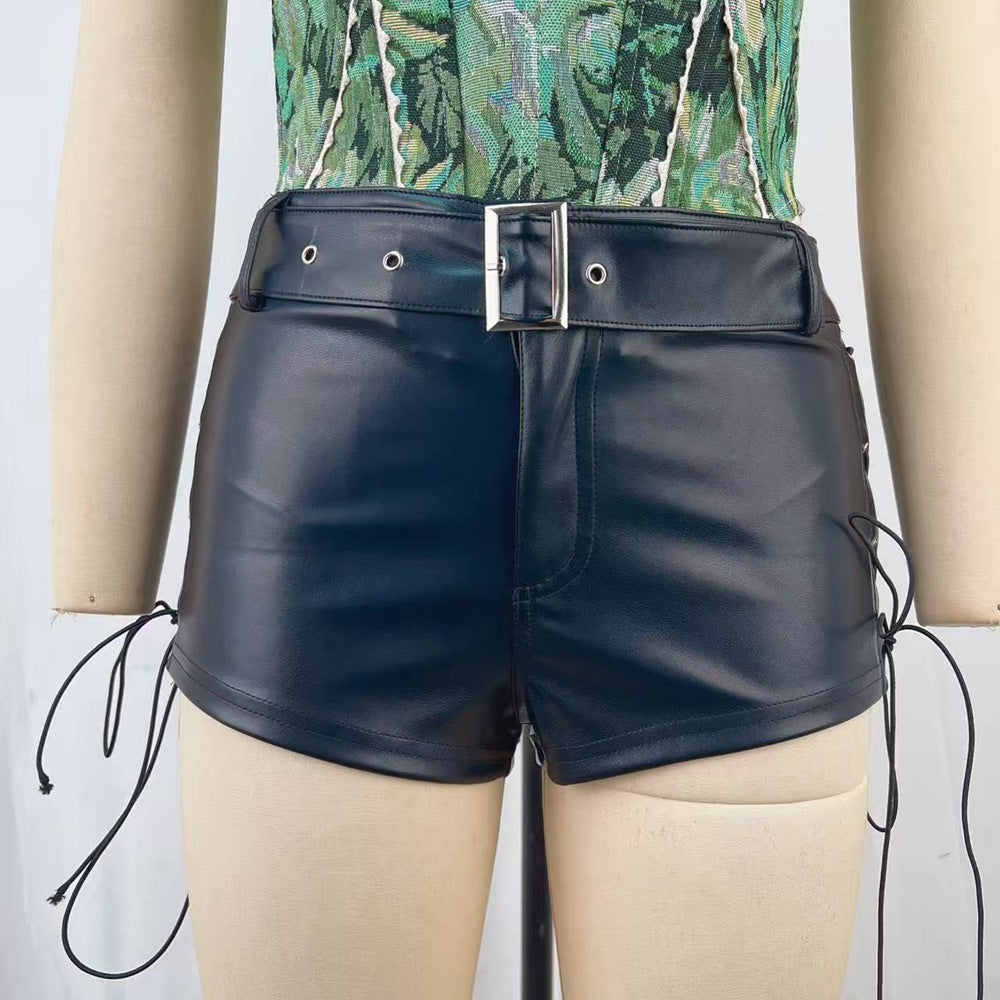 Women’s Faux Leather Lace-Up Shorts