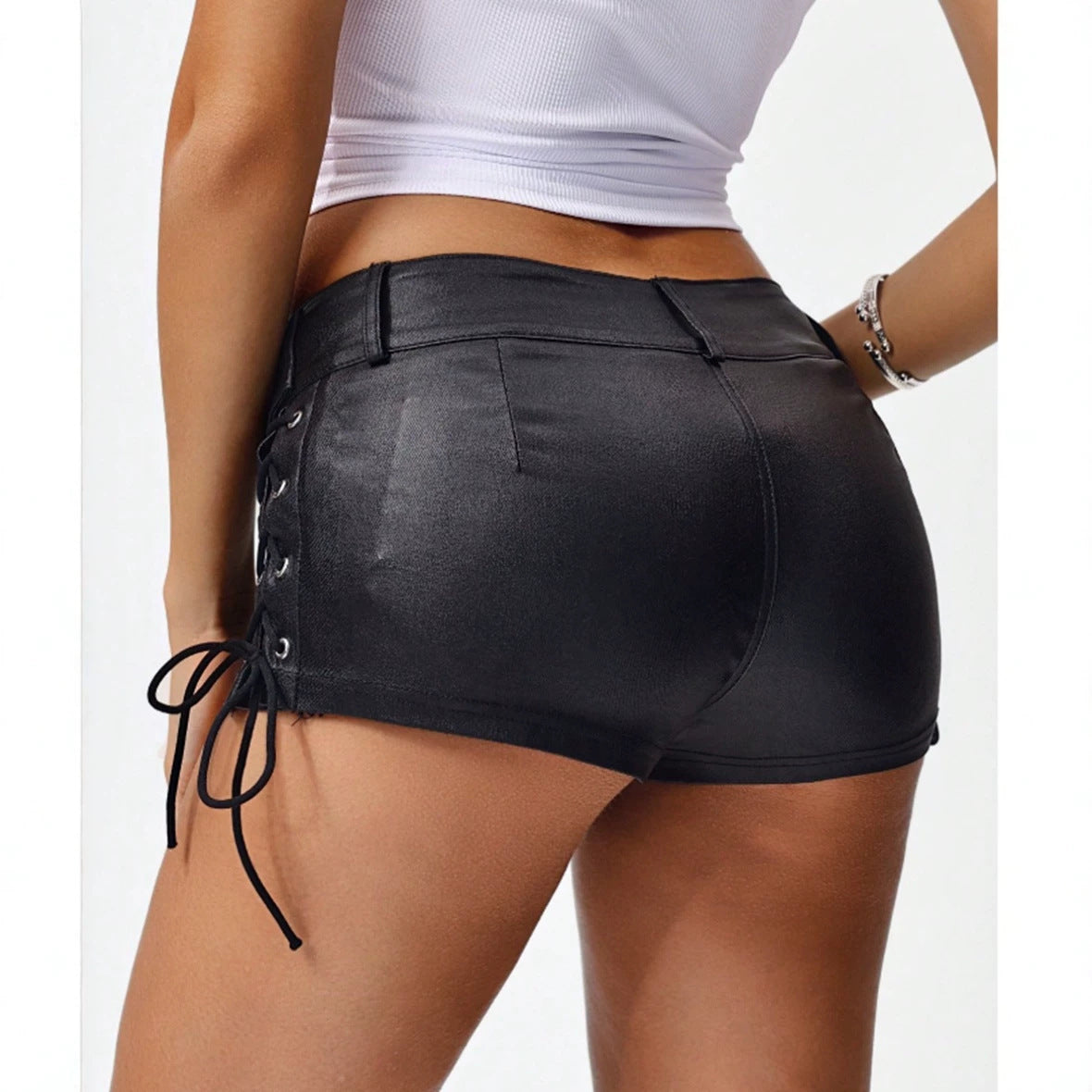 Women’s Faux Leather Lace-Up Shorts