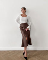 Women’s Polyester-Spandex Midi Skirt with Slit