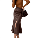 Women’s Polyester-Spandex Midi Skirt with Slit