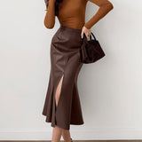 Women’s Polyester-Spandex Midi Skirt with Slit