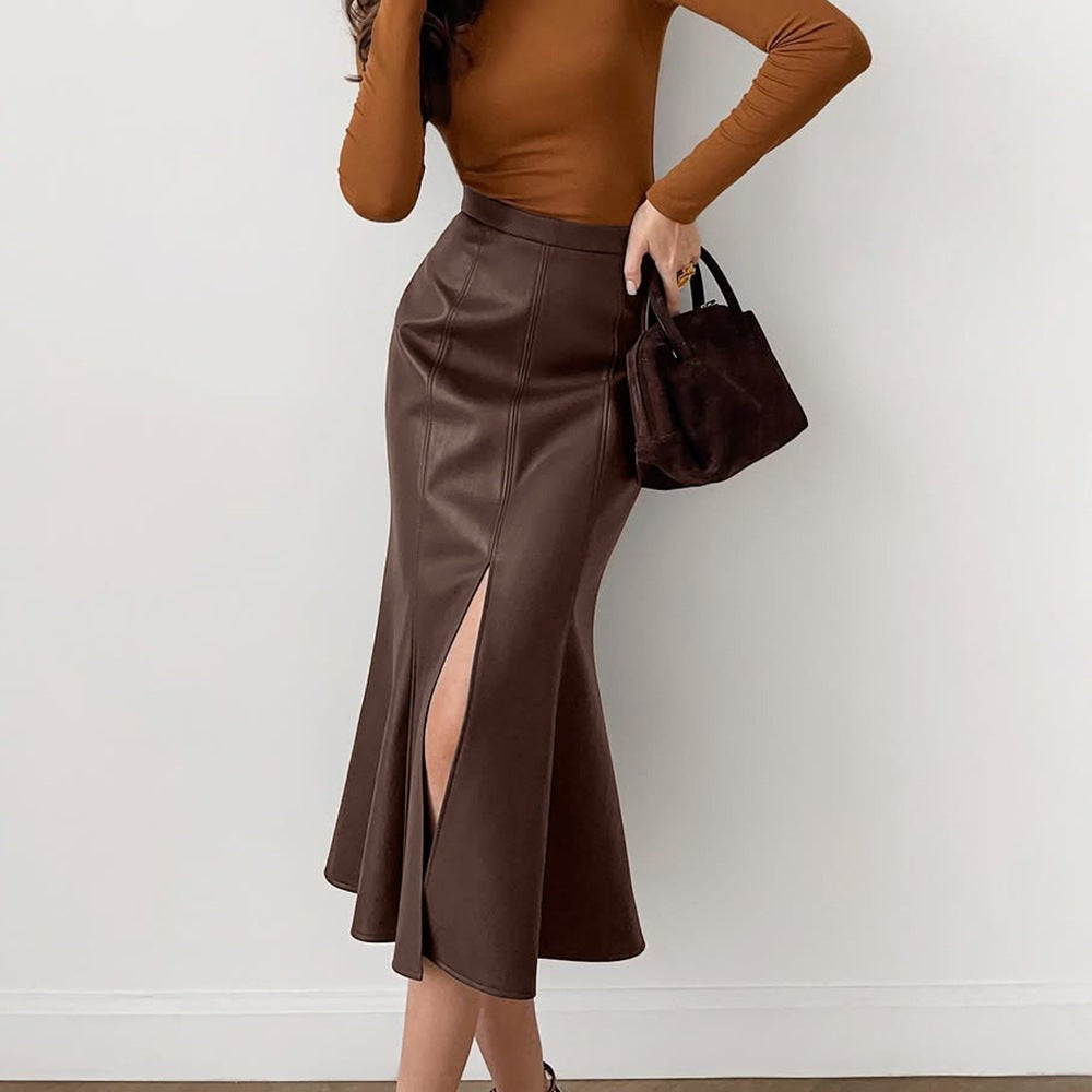 Women’s Polyester-Spandex Midi Skirt with Slit