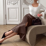 Women’s Polyester-Spandex Midi Skirt with Slit