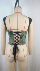 Women’s Green Floral Lace-Up Corset Top