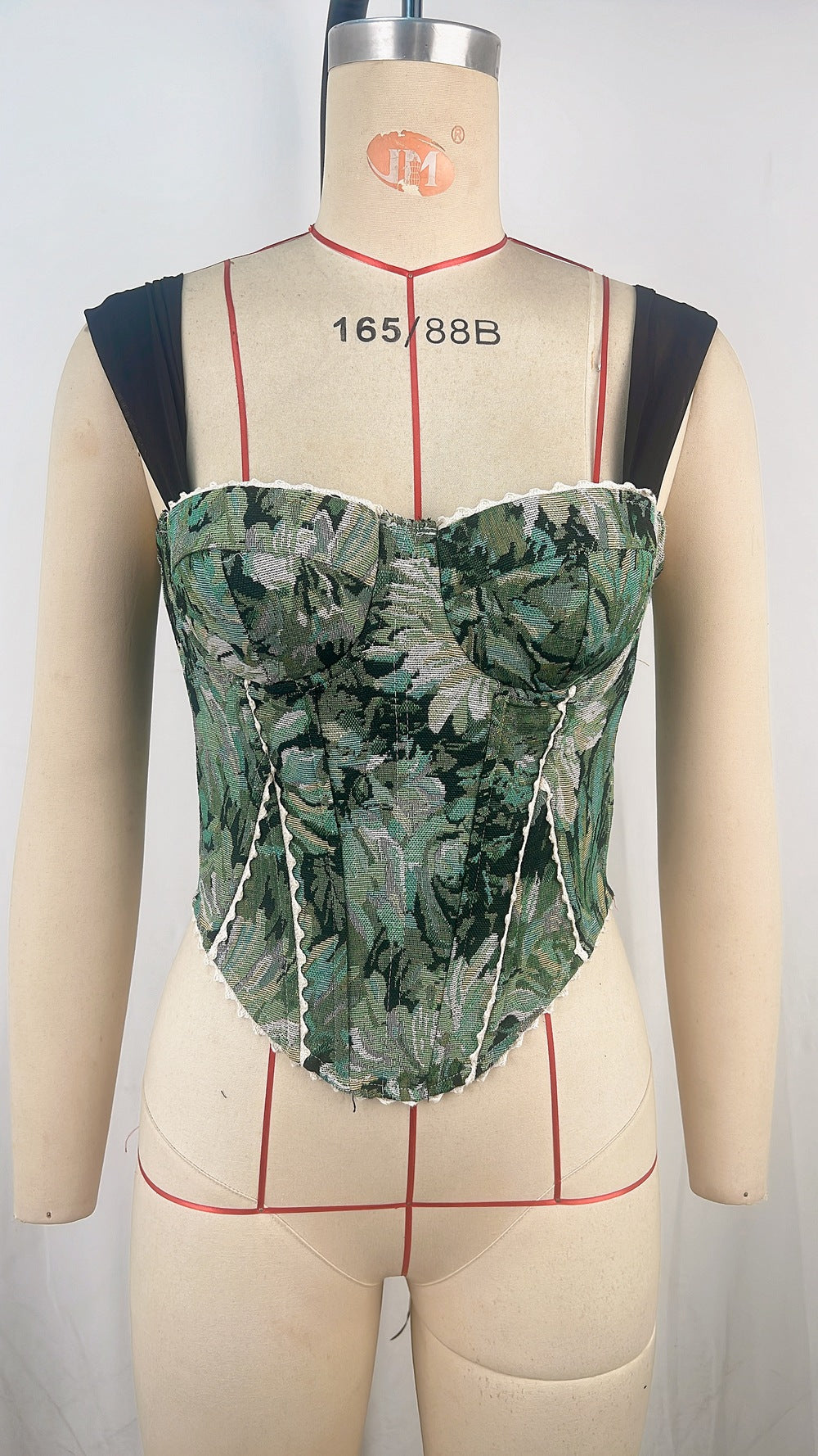Women’s Green Floral Lace-Up Corset Top