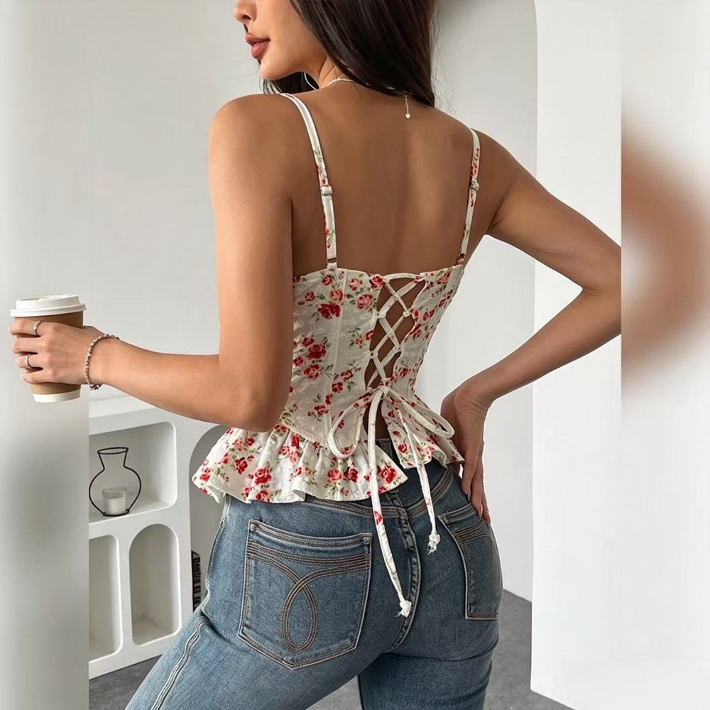 Women’s Floral Corset Cami Top with Peplum