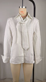 Women’s Pinstripe Button-Up Long Sleeve Top
