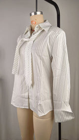 Women’s Pinstripe Button-Up Long Sleeve Top
