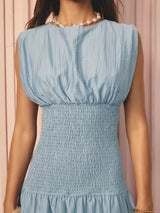 Women’s Blue Smocked Waist Tiered Mini Dress