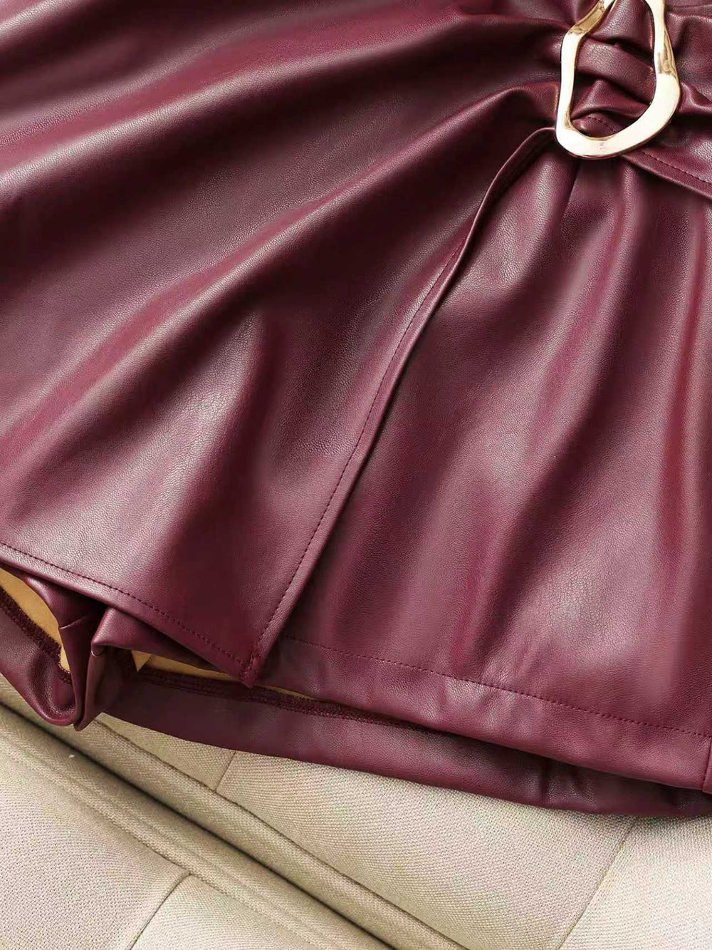 Women’s Burgundy Polyester Spandex High-Waist Shorts