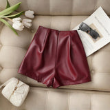 Women’s Burgundy Polyester Spandex High-Waist Shorts