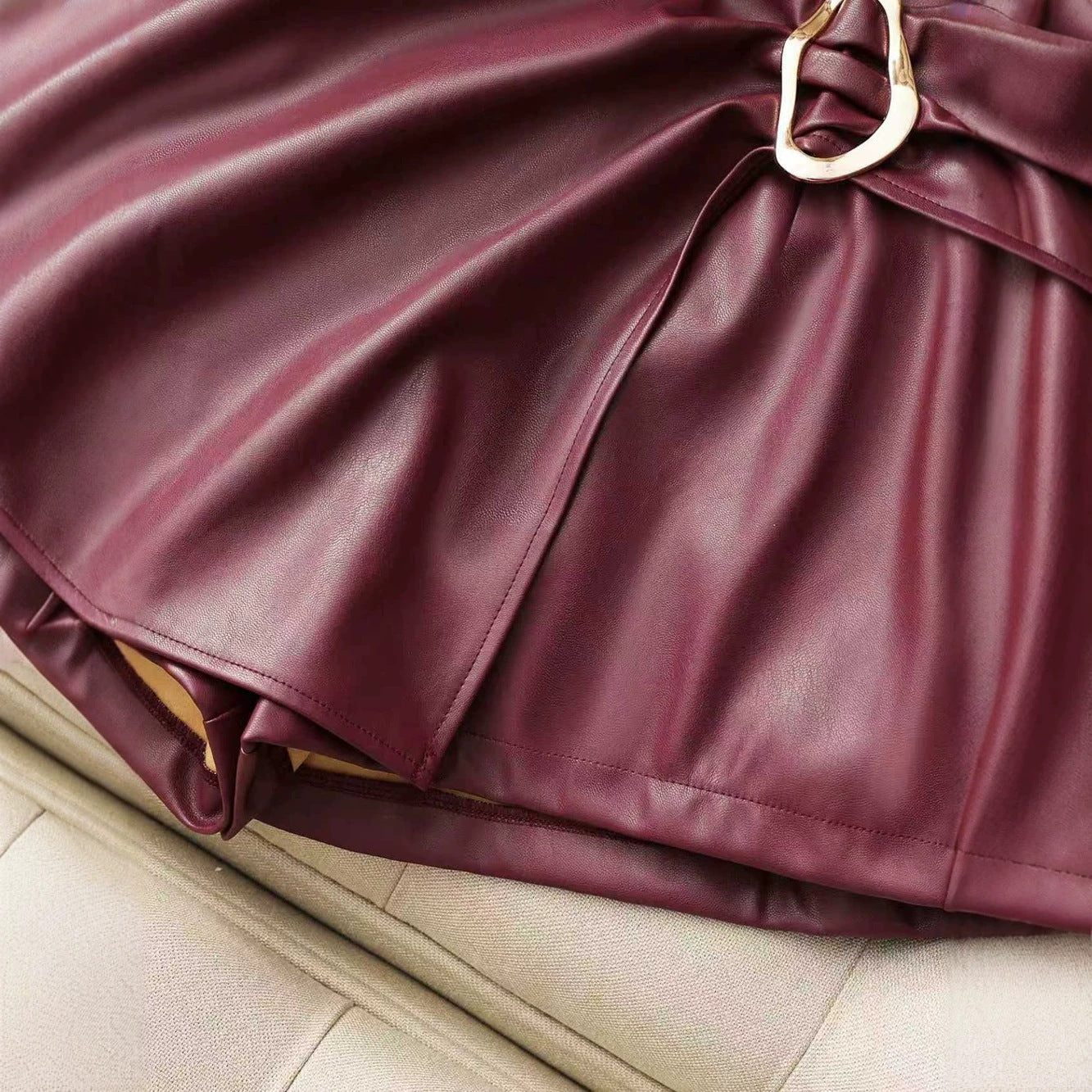 Women’s Burgundy Polyester Spandex High-Waist Shorts