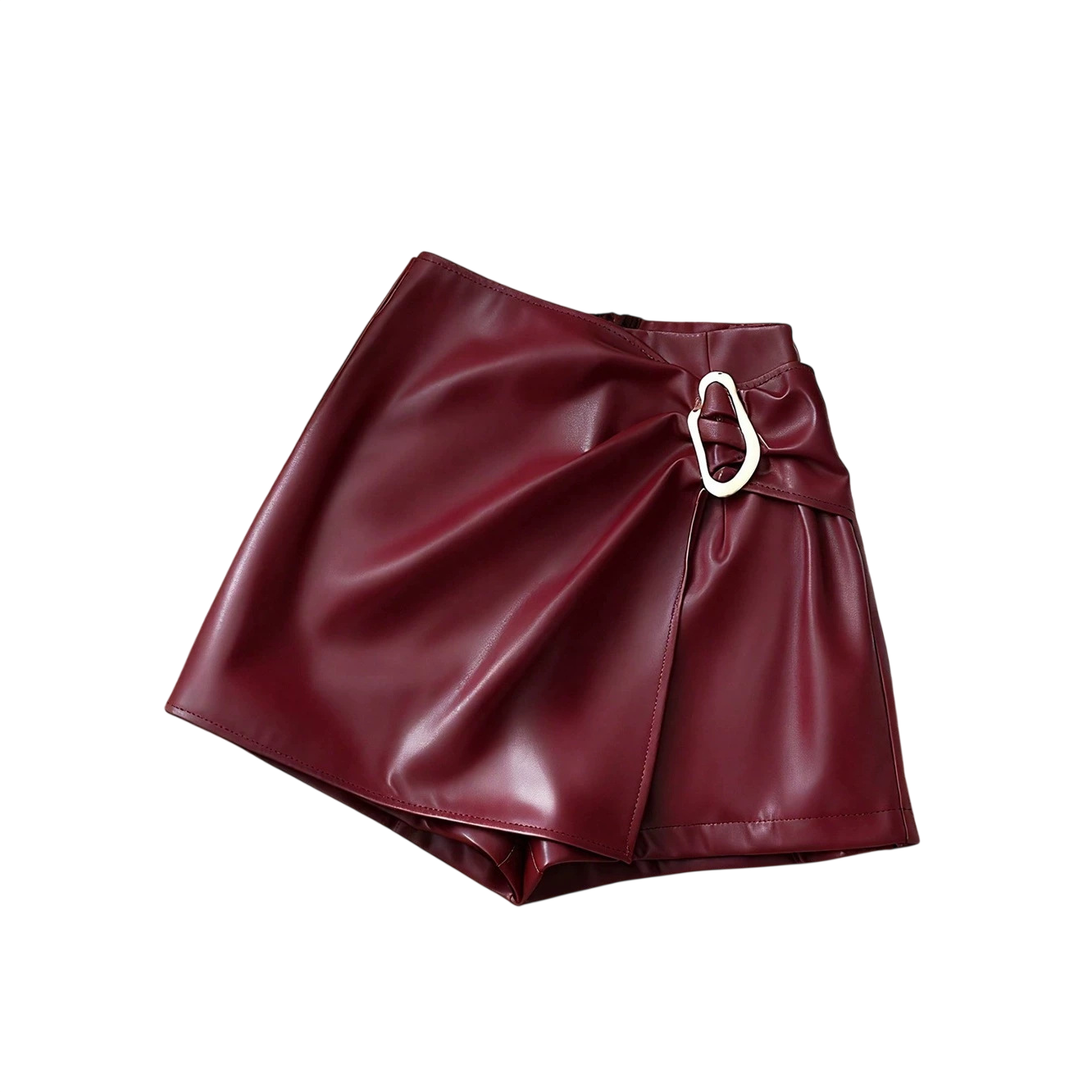 Women’s Burgundy Polyester Spandex High-Waist Shorts